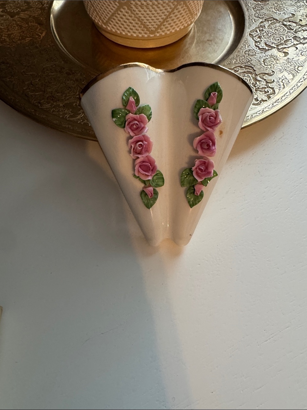 Porcelain Pink Rose Wall Pocket - Decorative Home Wall Decor